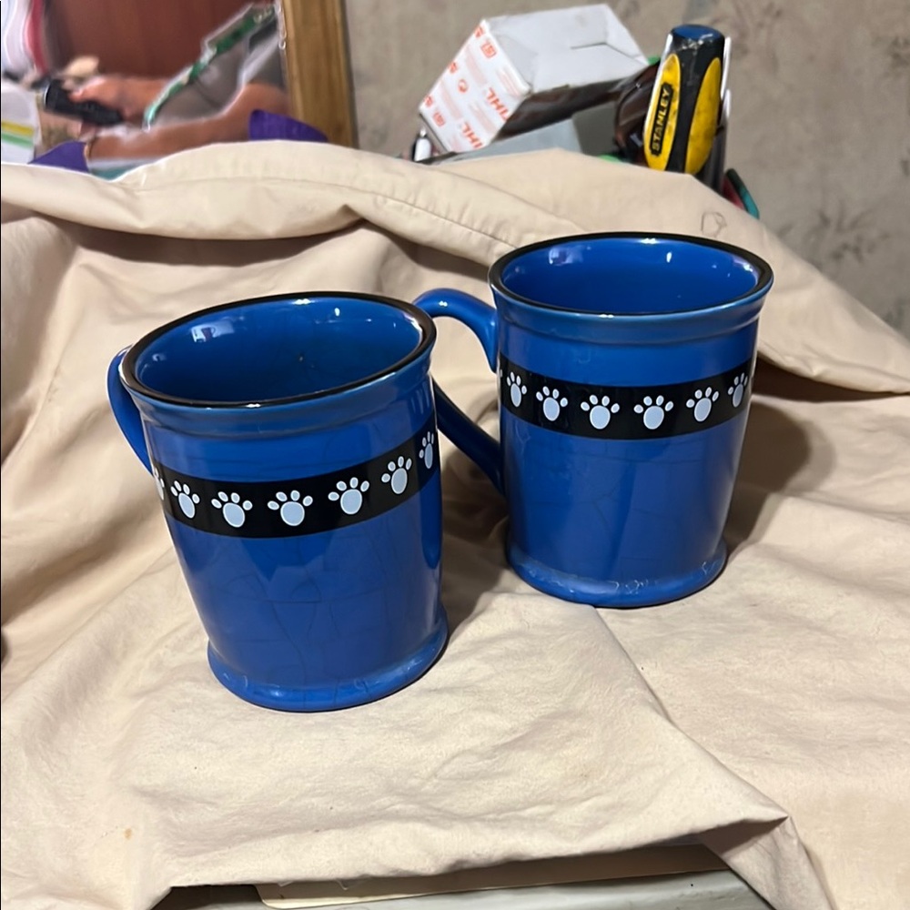 Blue Paw Print Mugs